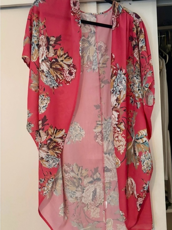 Other - Floral Open Front Kimono - Coral Pink